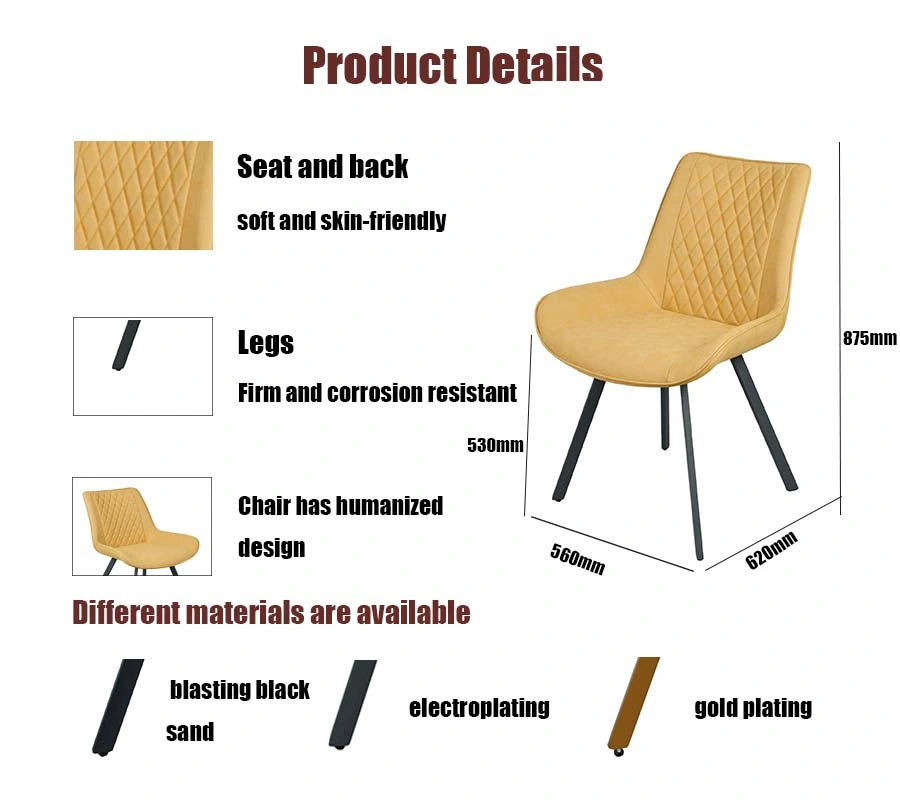 Home Restaurant Office Furniture Metal Leather Dining Chair for Restaurant Outdoor Garden