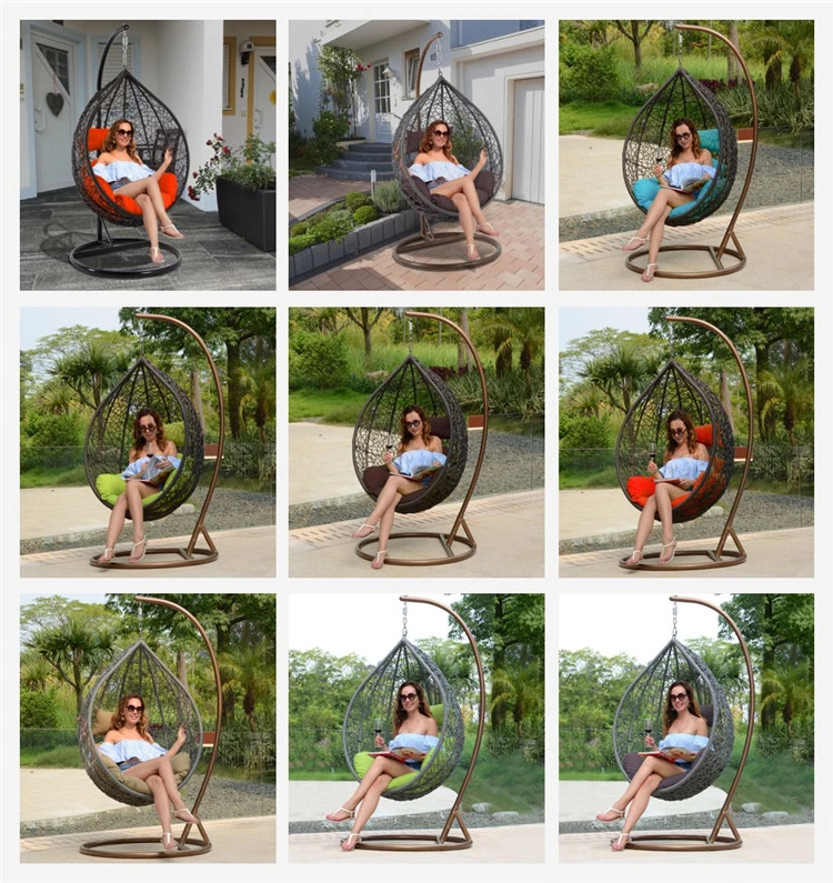 Outdoor Double Seater Garden Furniture Rattan Patio Swings Hanging Egg Chair with Stand