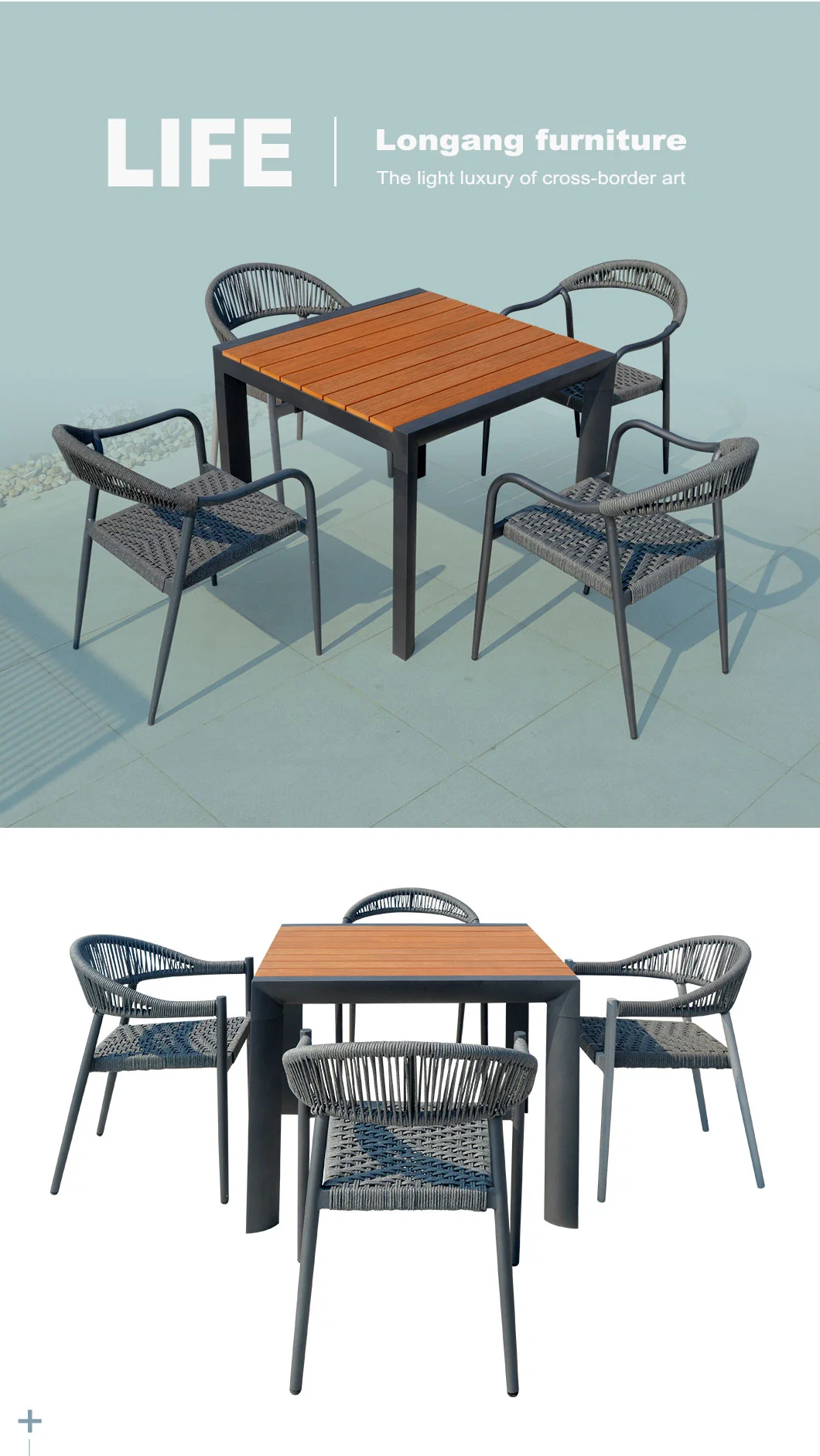 Hotel Restaurant Plywood Chair Set Outdoor Garden Patio Dining Room Furniture Set for 4