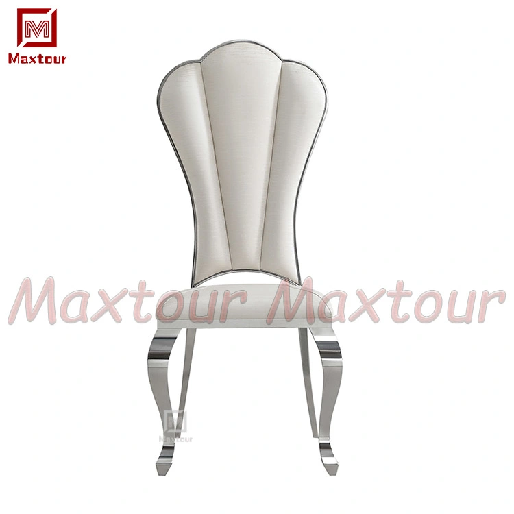 Wholesale Luxury Dining Table Set with Tempering Glass Top and 6 White Dining Chairs Stainless Steel Chrome Dining Table