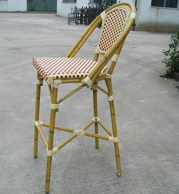 Bamboo Look French Bistro Rattan Round Bar Stool Chair