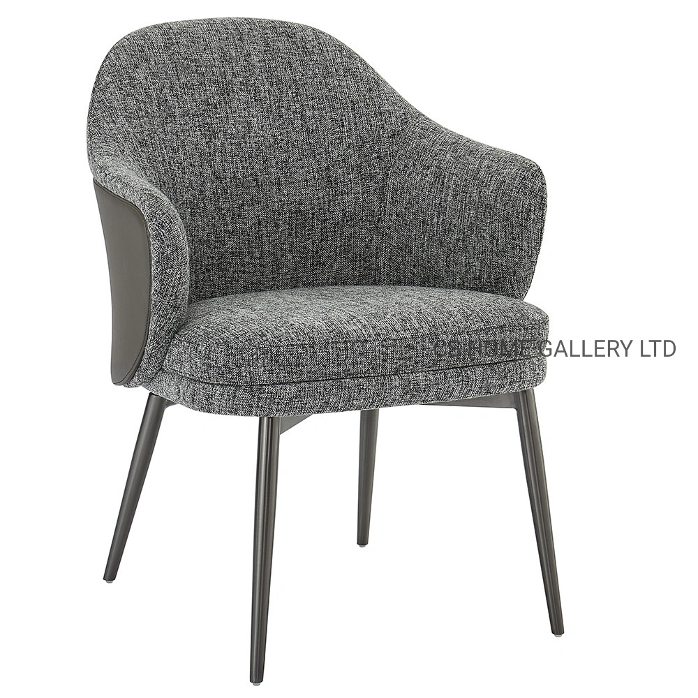 Wooden Metal Home Furniture Grey Arm Chair Modern PVC Fabric Restaurant Portable Dining Chair