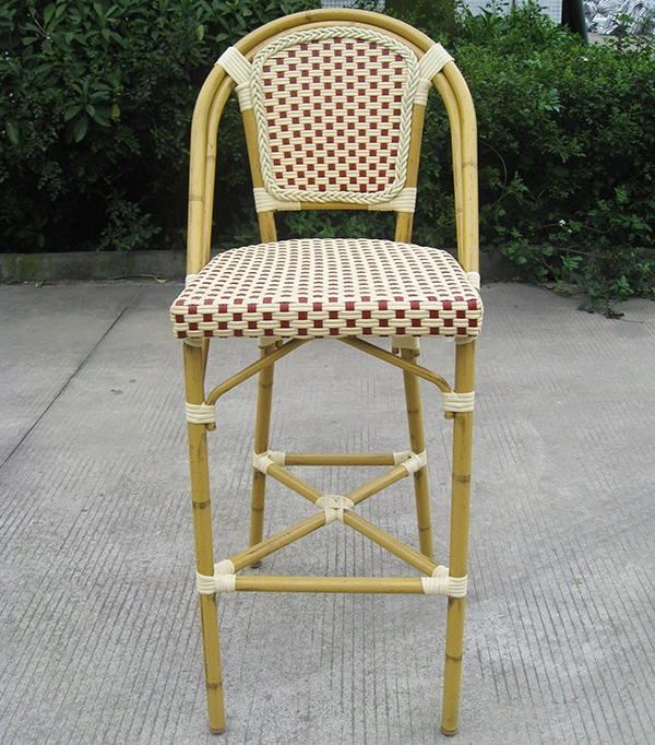 Bamboo Look French Bistro Rattan Round Bar Stool Chair