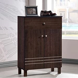 Dark Brown Modern Indoor with Doors and Drawers Shoe Cabinet 0241