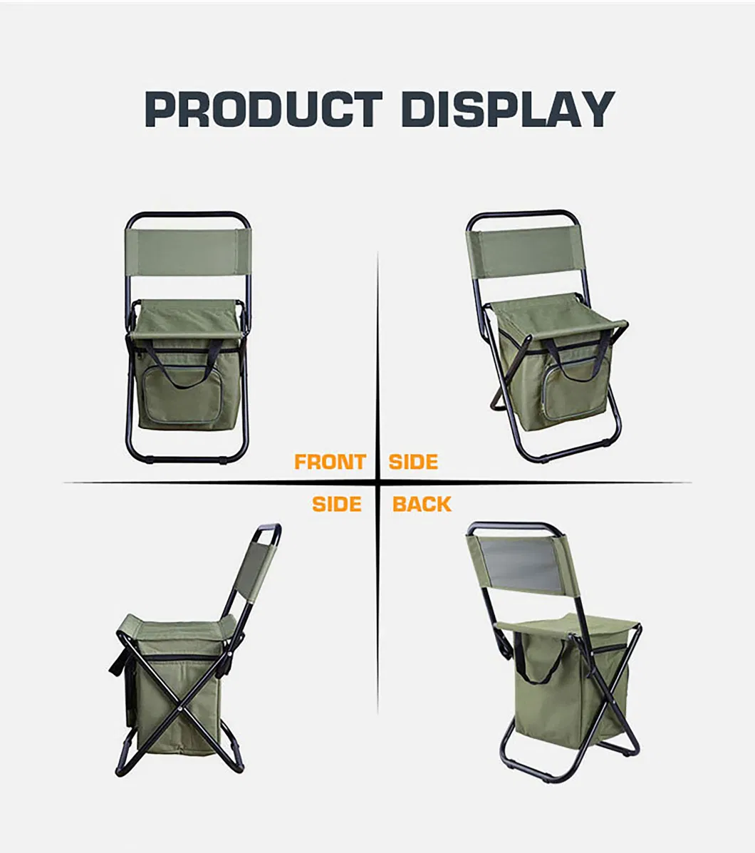 Wholesale Small Portable Lightweight Backpack Chair Camping Folding Waterproof Oxford Fabric Backrest Chair with Cooler Bag