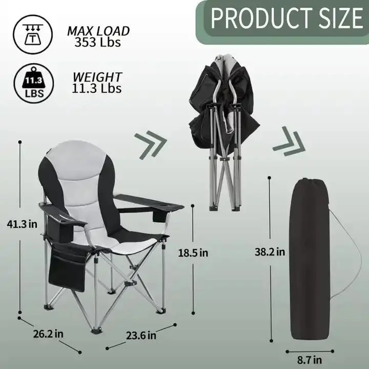 Lumbar Back Heavy Duty Folding Camping Chair Portable Lawn Chair