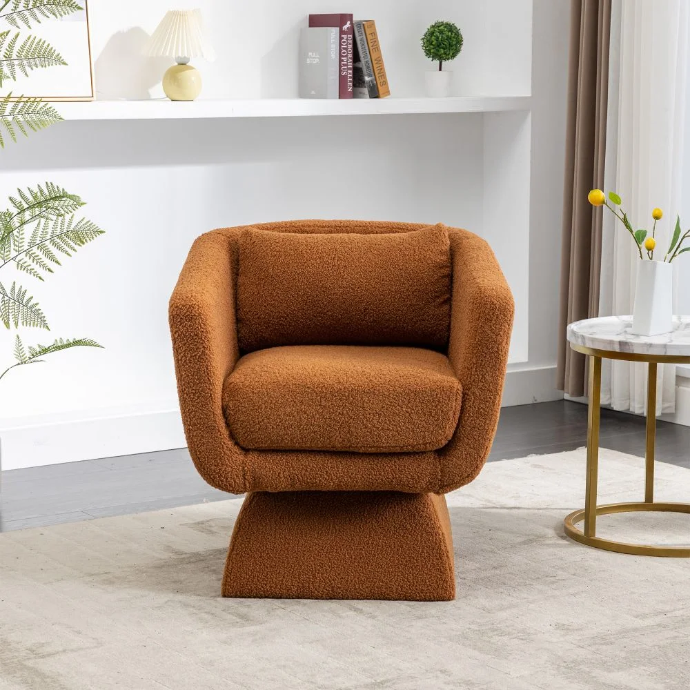 360&deg; Swivel Accent Chair with Boucle, Orange