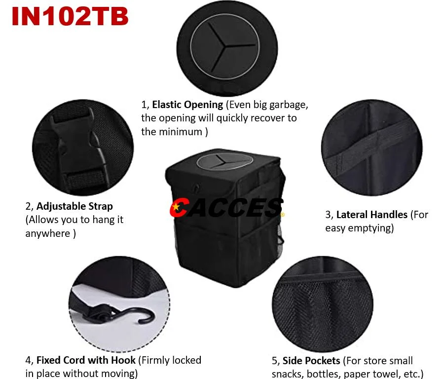 Car Rubbish Bin,Foldable&Waterproof Auto Trash Bag 12L Oxford W/ Lid 3 Mesh Pockets,Car Boot Organiser,Car Bag Storage Can Cooler for Car/SUV/Truck/Minivan/Auto