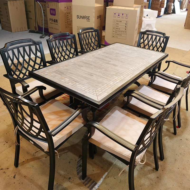 Marble Garden Set 6 Seater Furniture Outdoor Patio Aluminum Dining Table