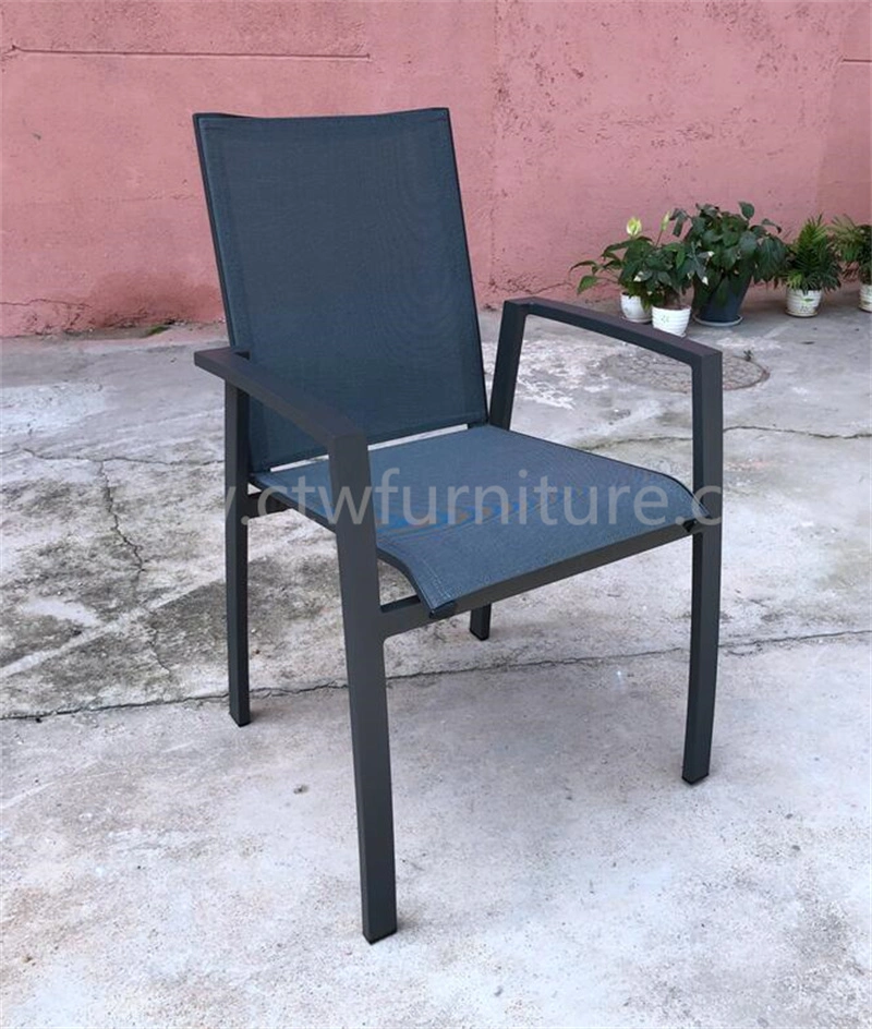 Garden Patio Textilener Chair Outdoor Furniture Stackable Aluminum Dining Mesh Fabric Chair