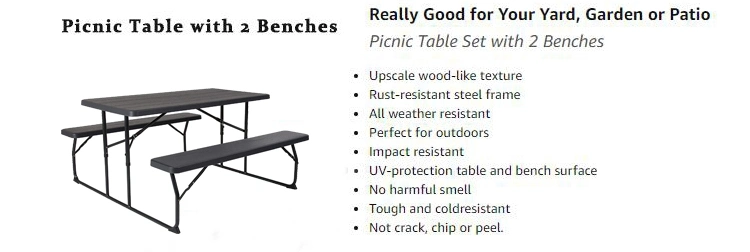 Wood Grain Garden Patio Camping Park Picnic Foldable Outdoor Table and Chair Set with Bench