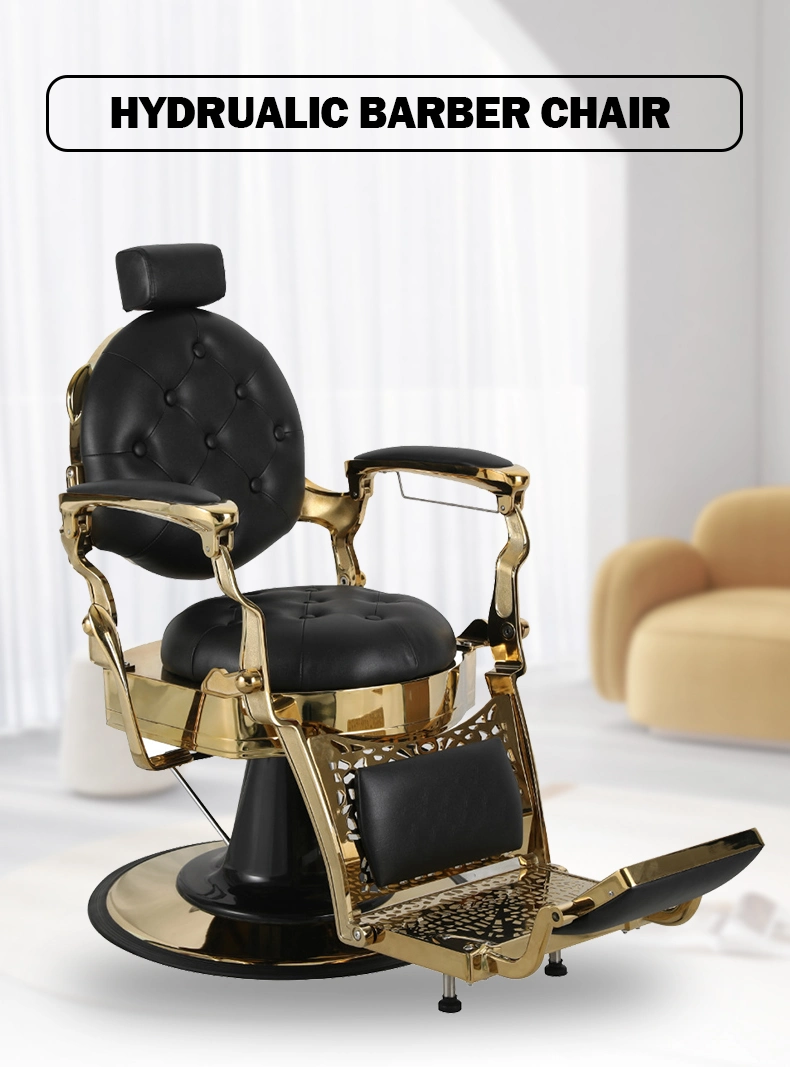 Comfortable Barber Shop Swivel Retro Black Gold Barber Chair