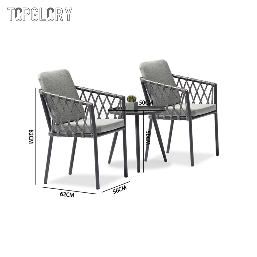 Hot Sale Grey Aluminum Frame Patio Outdoor Rope Dining Arm Chair