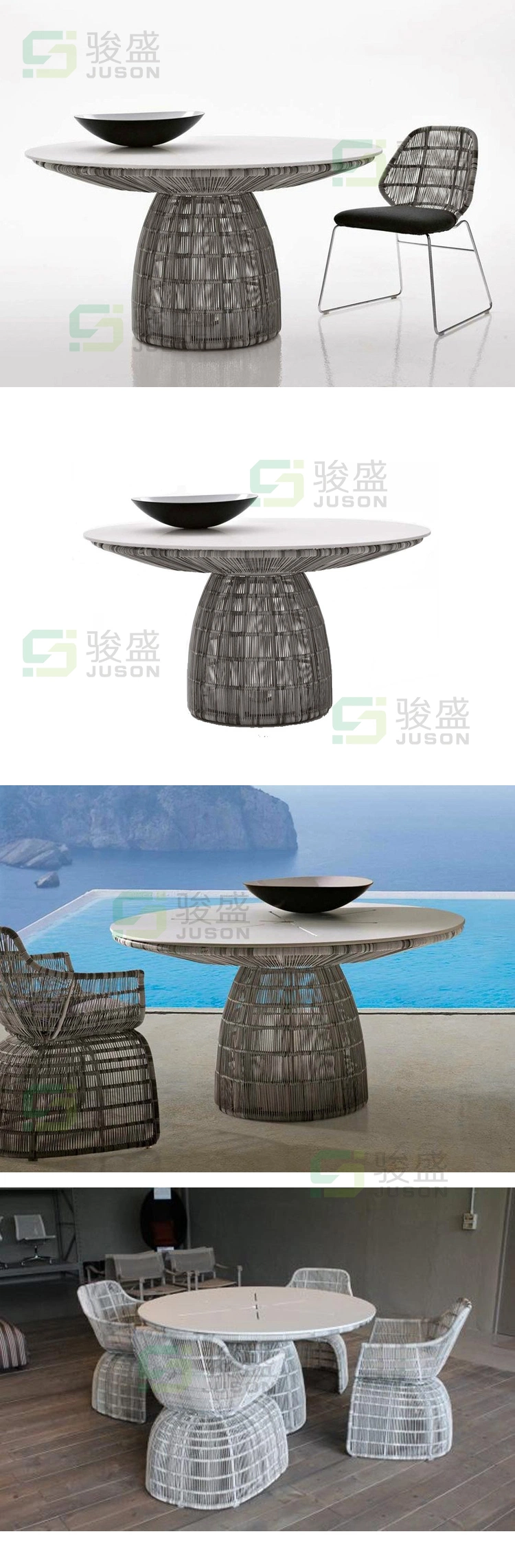 Modern Outdoor Restaurant Dining Table Set and Chairs Aluminum Rope Patio Garden Furniture for Hotel