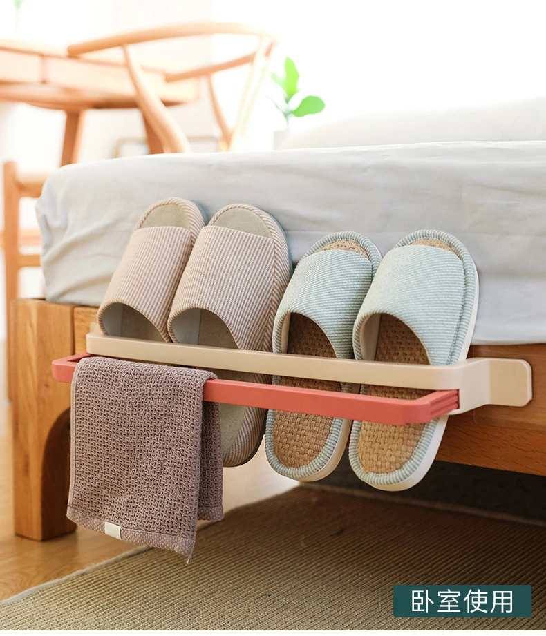 Wall-Mounted Telescopic No Punching Slippers Rack Slippers Storage Organizer Bathroom Towel Rack