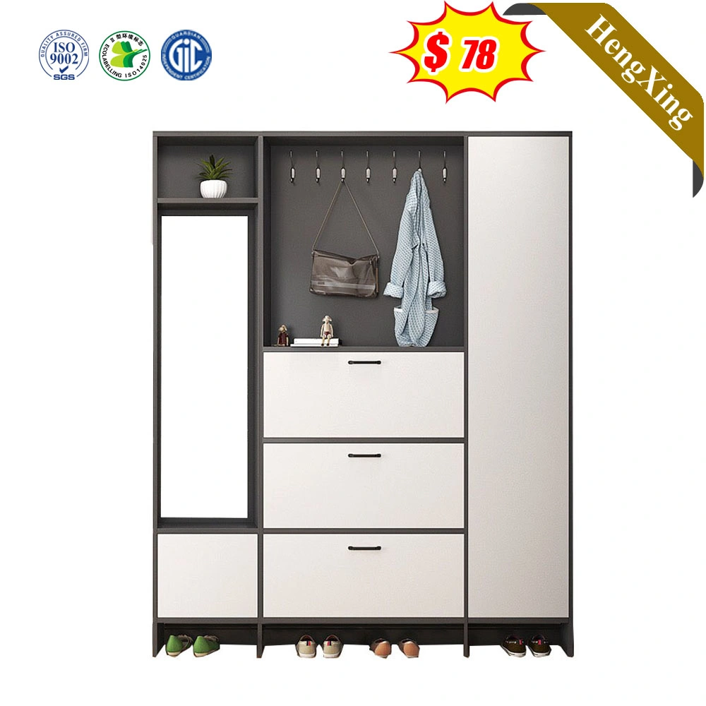 Classic Home Furniture Living Room Cabinets Wooden Shoe Racks Cabinet with Clothing Hanger and Mirror