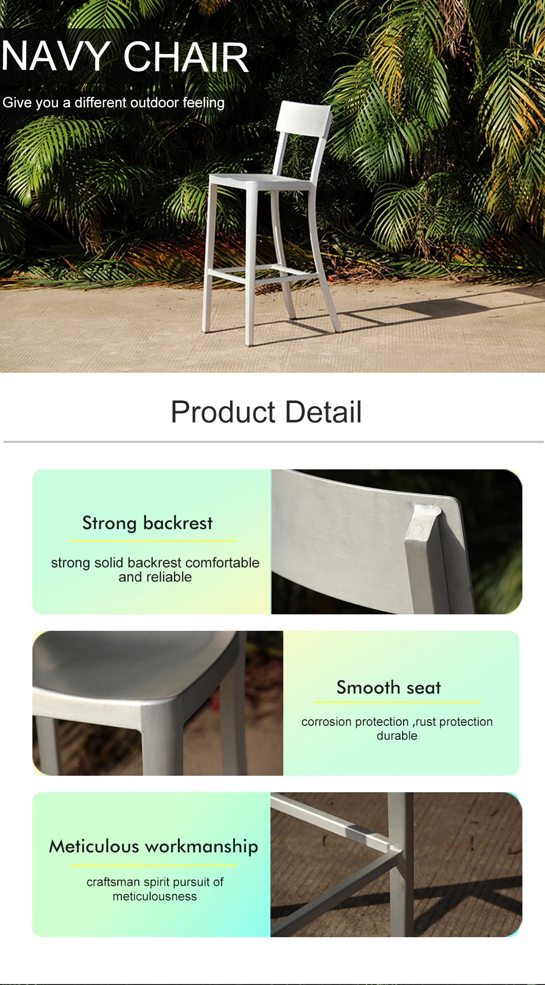 Simple Outdoor Aluminum Metal Industrial Dining Chair for Garden Furniture