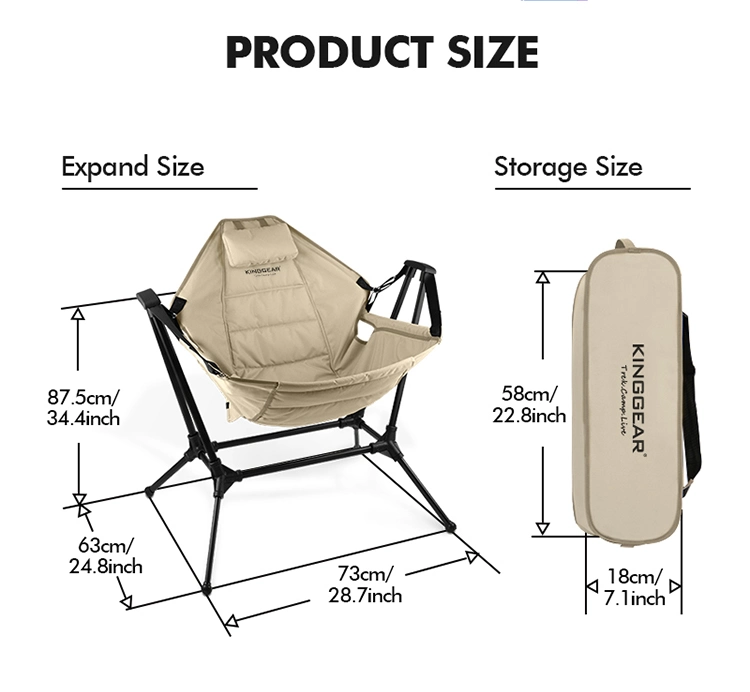 Kinggear Outdoor Beach Relaxing Lazy Chair Compact Aluminum Folding Camping Rocking Chair