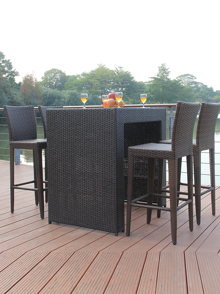 Foshan Furniture Patio Bar Stool Rattan Black High Bar Patio Rustic French Style Rattan Chair and Table Rattan Wicker Bar Chair