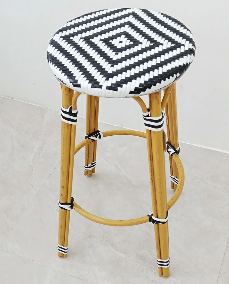 Bamboo Look French Bistro Rattan Round Bar Stool Chair