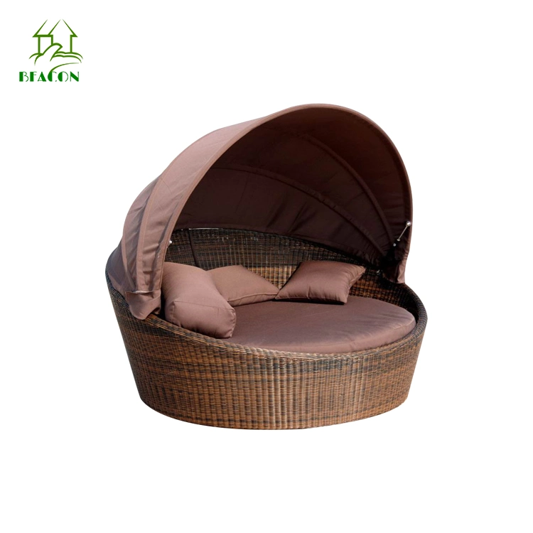 Double Round Rattan Daybed Outdoor Pool Beach Sunbed Sun Lounger