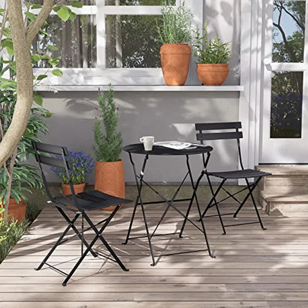 Premium Steel Patio Bistro Set Folding 3 Piece Patio Set Black Outdoor Patio Furniture Sets