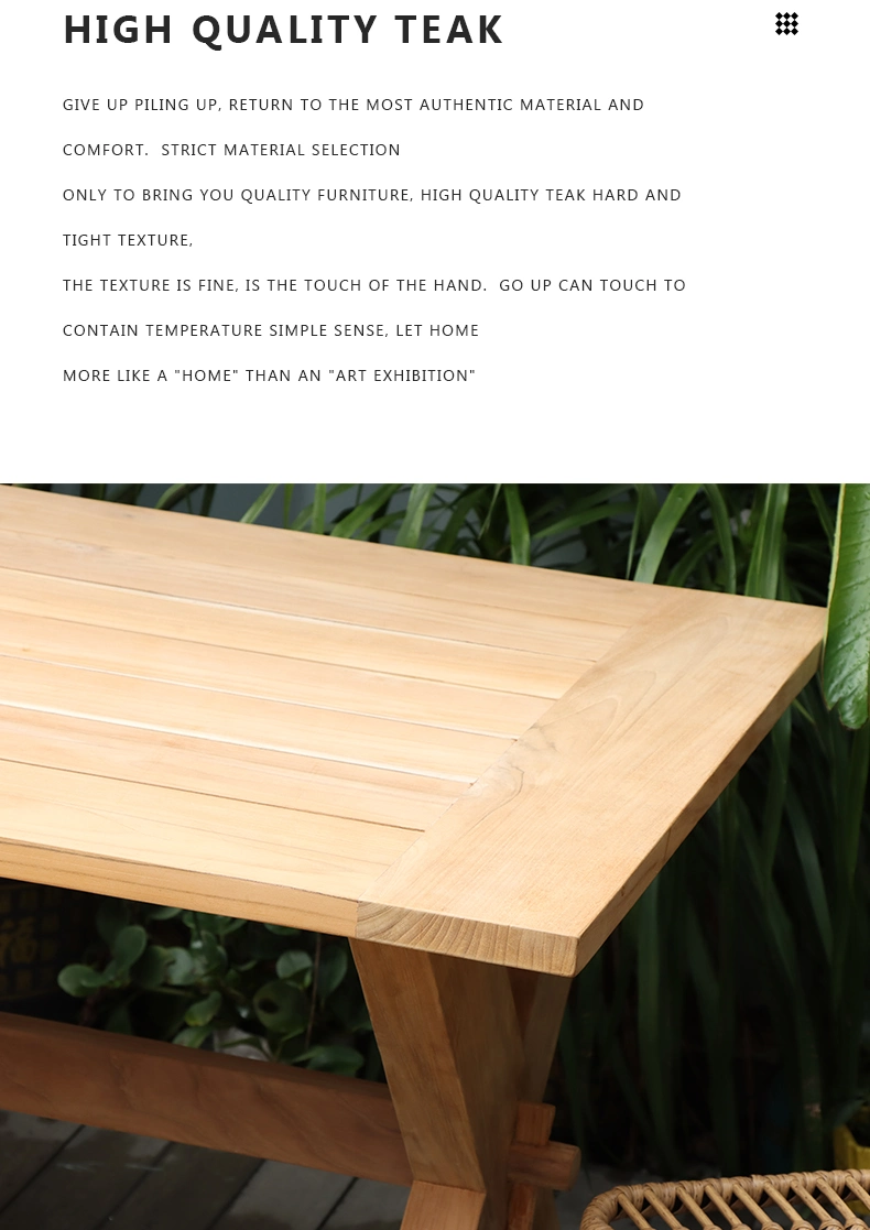 New Rattan +Teak Wood OEM Garden Table Benches Dining Set