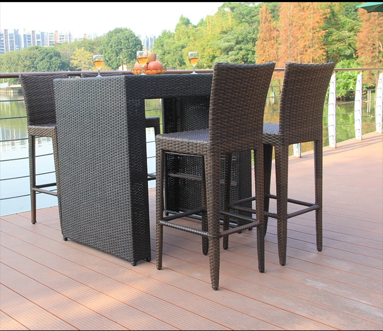 Foshan Furniture Patio Bar Stool Rattan Black High Bar Patio Rustic French Style Rattan Chair and Table Rattan Wicker Bar Chair