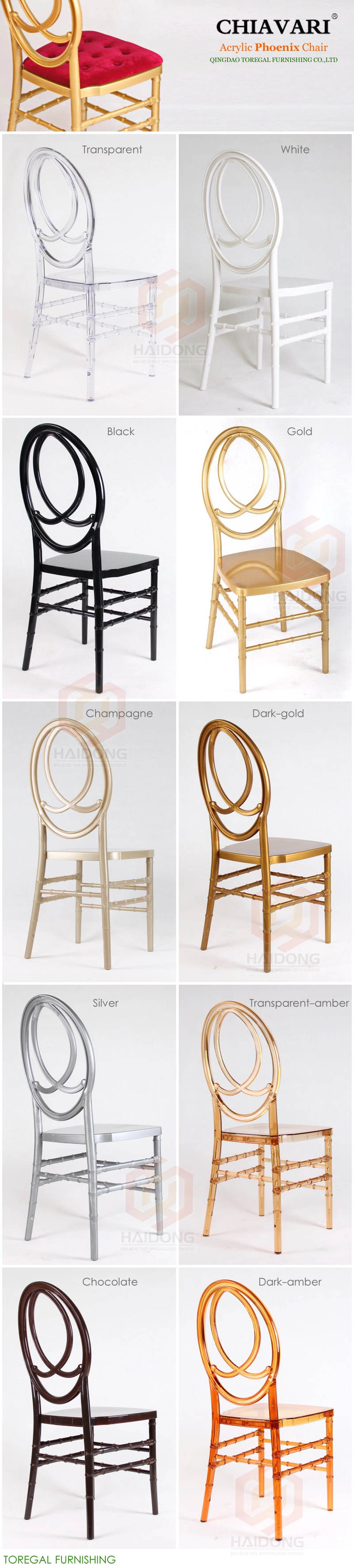 Over 300kgs Load Golden PC Resin Phoenix Chiavari Chairs Wholesale