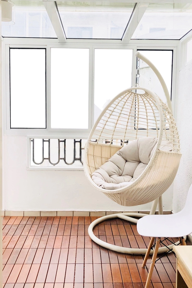 Factory Wholesale Cheap Patio Swing Outdoor Furniture Hanging Swing Chair Leisure Wicker Rattan Chair with Cushion and Pole and Base