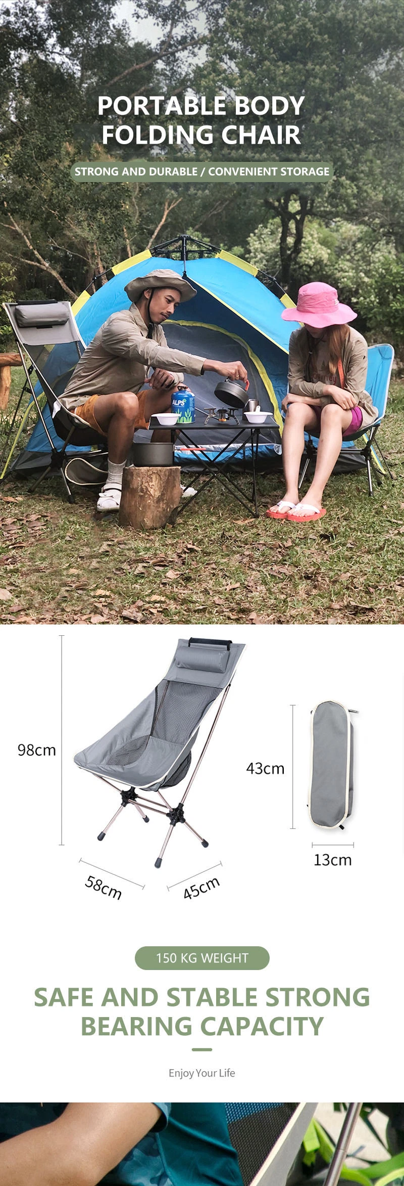 Amozon Hot Sales Customized Adjustable Portable Foldable Lightweight Camping Folding Beach Comfortable Chair