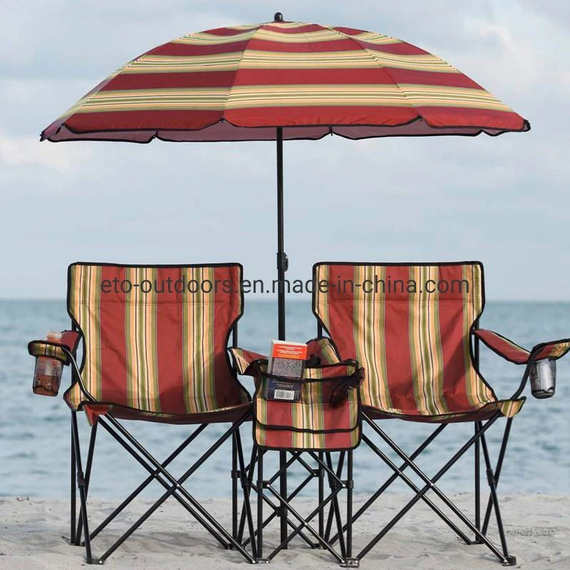 Hotsales Double Seats Beach Chair with Umbrella Sun Canopy Camping Chair with Cooler Bag Price 10%off