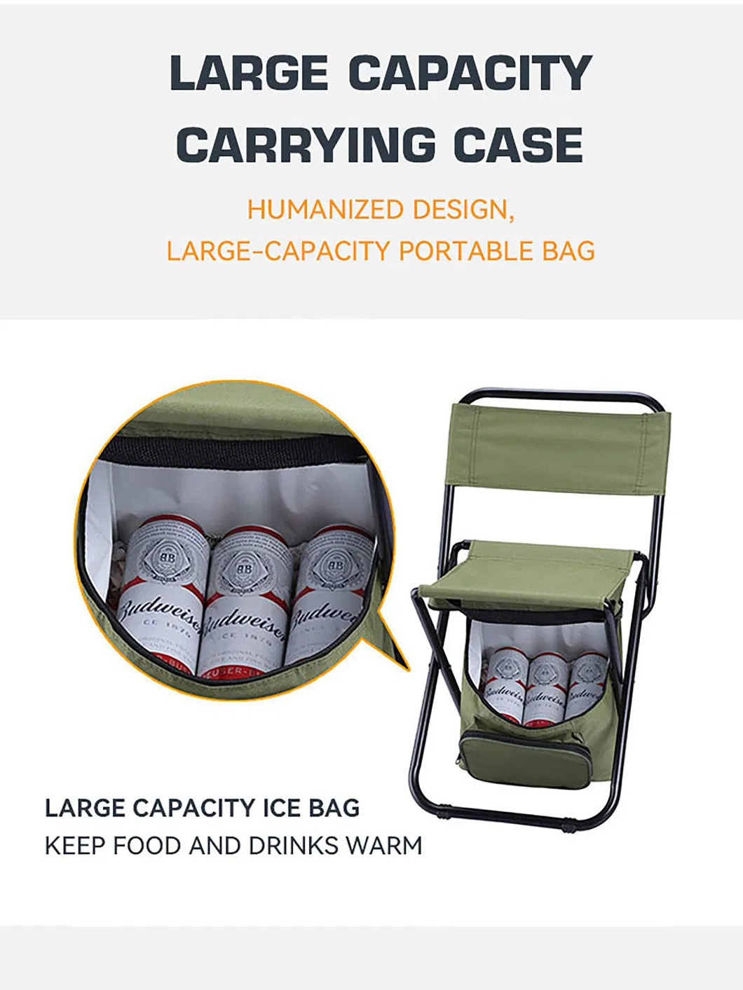 Wholesale Small Portable Lightweight Backpack Chair Camping Folding Waterproof Oxford Fabric Backrest Chair with Cooler Bag