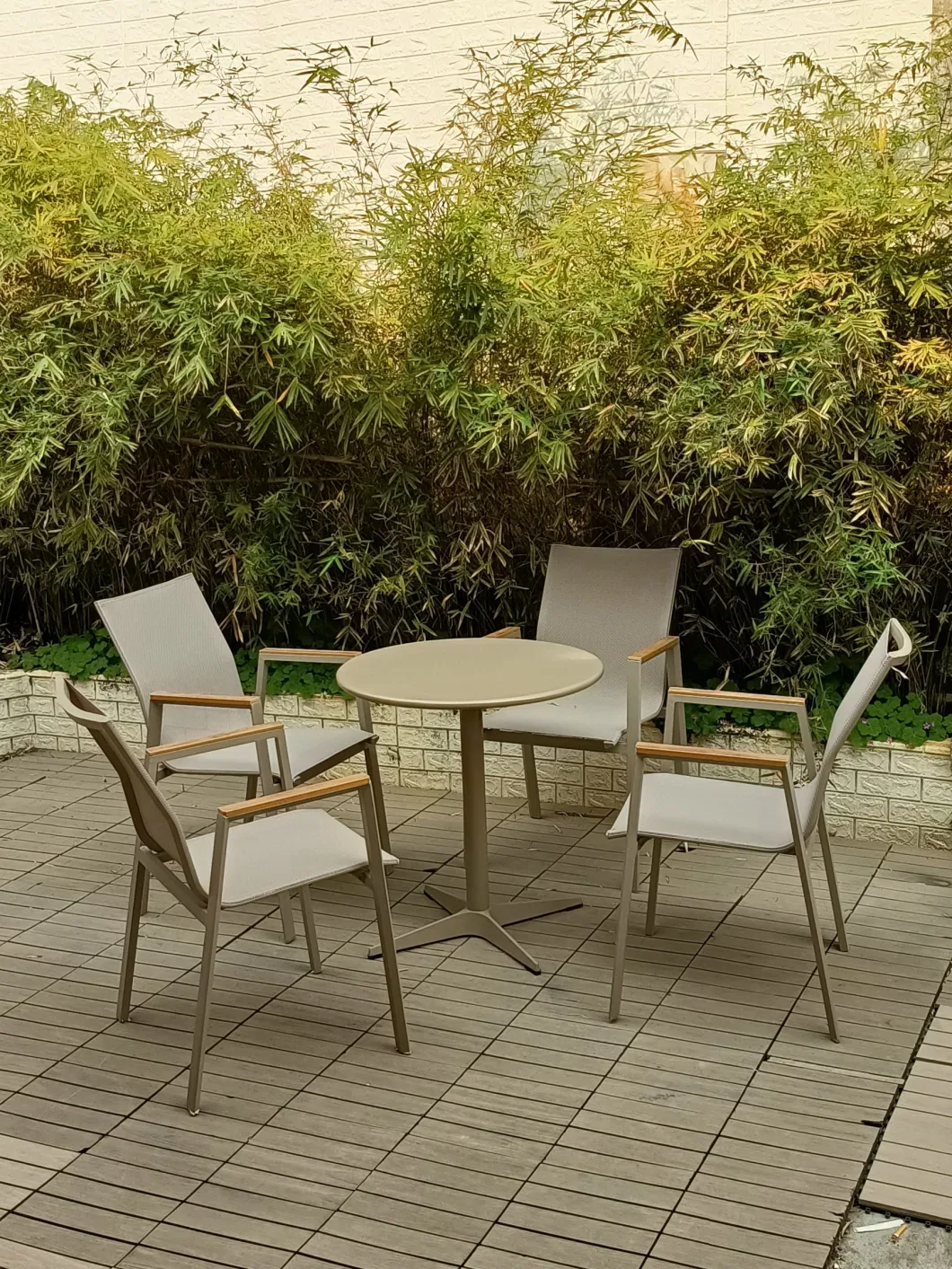 Outdoor Garden Patio Waterproof Aluminum Frame Braided Rope Furniture Set Table Chair Combination Stackable Tables and Chairs