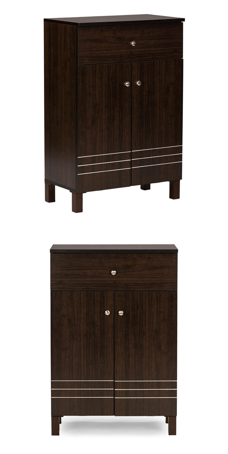 Dark Brown Modern Indoor with Doors and Drawers Shoe Cabinet 0241