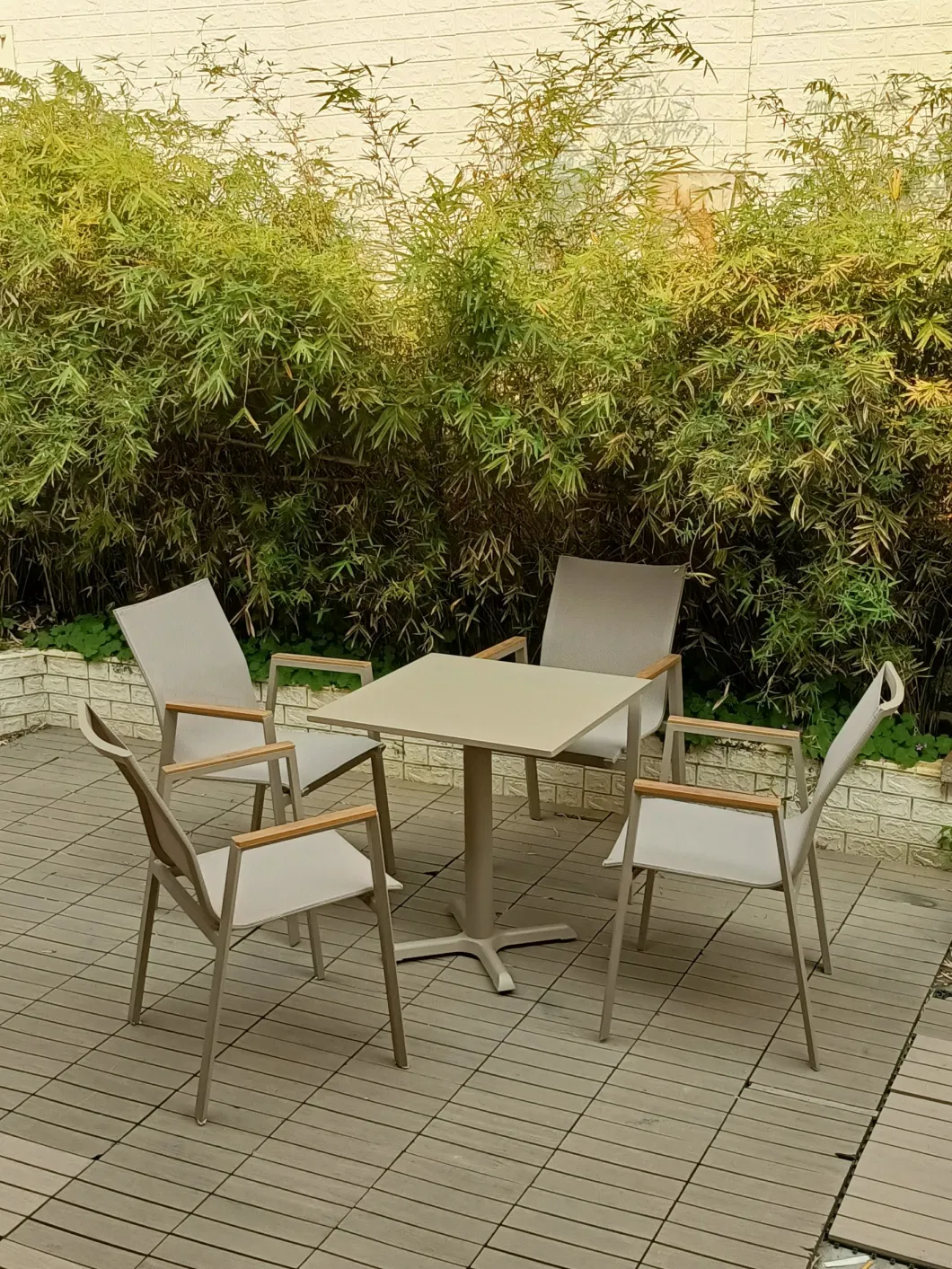 Outdoor Garden Patio Waterproof Aluminum Frame Braided Rope Furniture Set Table Chair Combination Stackable Tables and Chairs