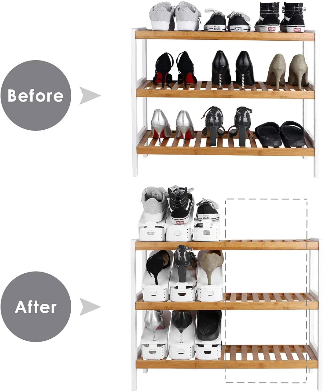 Shoe Slots Organizer, 10PCS Adjustable Double Layer Stack Shoe Rack, 50% Space-Saving Storage Rack Holder