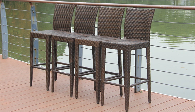 Foshan Furniture Patio Bar Stool Rattan Black High Bar Patio Rustic French Style Rattan Chair and Table Rattan Wicker Bar Chair