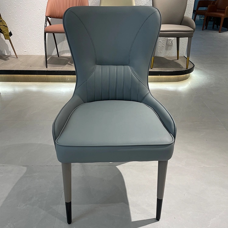 Modern Furniture Luxury Design French Style China Manufacturer Faux Leather Soft High Back Wood Legs Grey Armless Dining Chairs