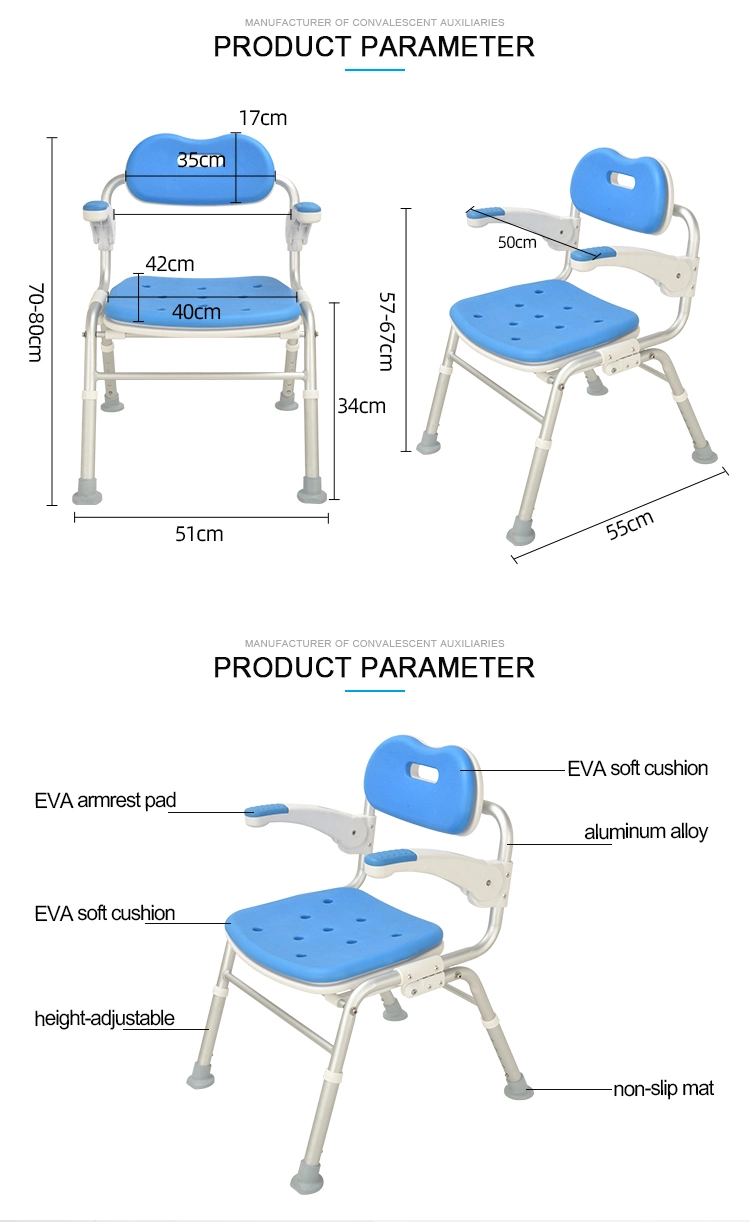 Nice Aluminium Senior Folding Shower Chair Cut out Seat Chair for Disabl Shower