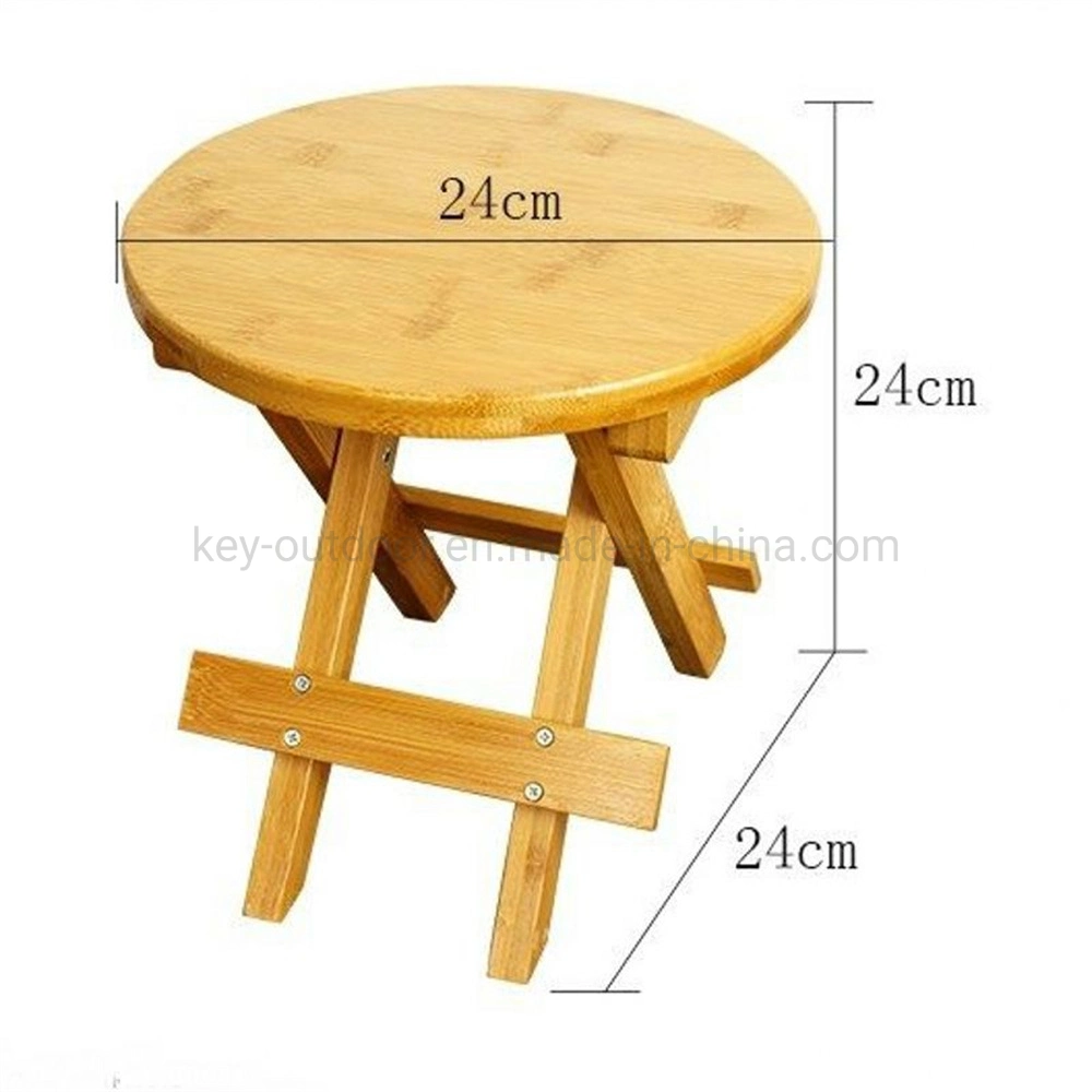 Folding Strenchable Bamboo Shower Room Stool Save Space Round Small Seat Beach Chair with Sundries Organizer Rack