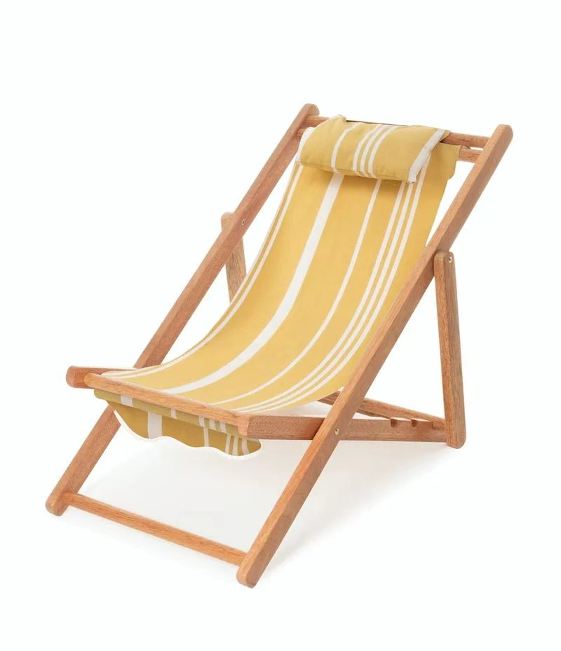 Patio Furniture Outdoor Wooden Adjustable Frame Sling Chair Patio Lounge Chair Folding Reclining Beach Chair with White Polyester