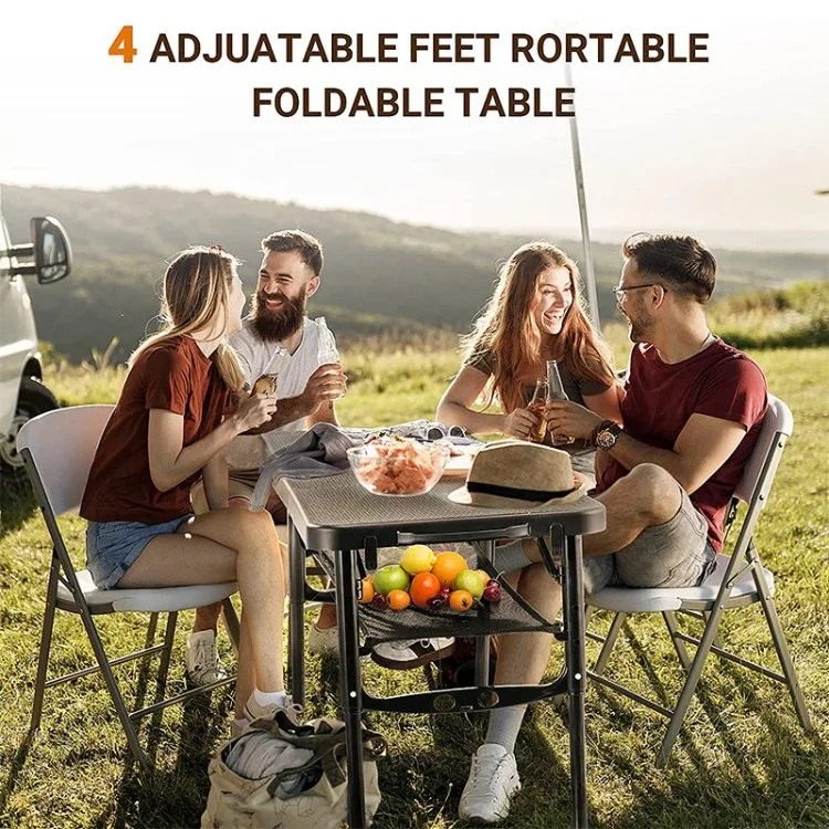 Small Adjustable Height Folding Table for Camping portable Lightweight Foldable Table with Nets