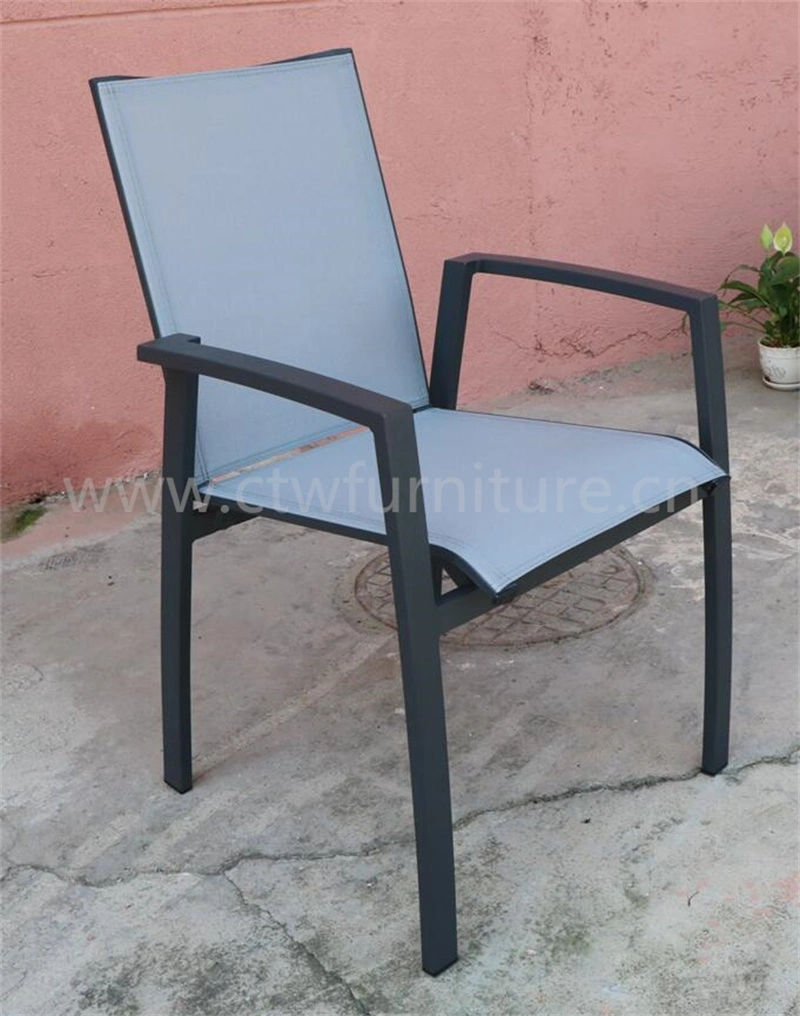 Garden Patio Textilener Chair Outdoor Furniture Stackable Aluminum Dining Mesh Fabric Chair