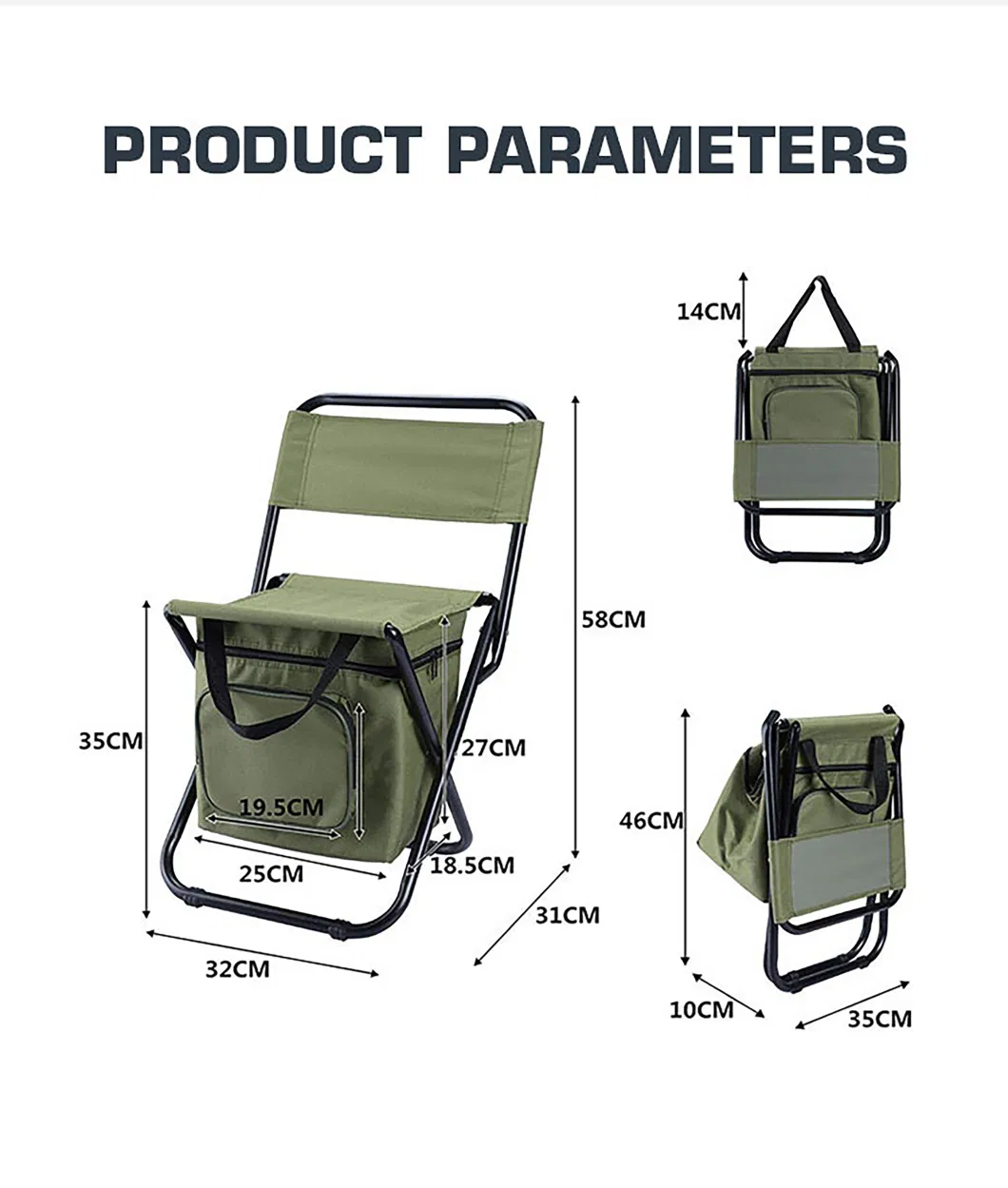 Wholesale Small Portable Lightweight Backpack Chair Camping Folding Waterproof Oxford Fabric Backrest Chair with Cooler Bag