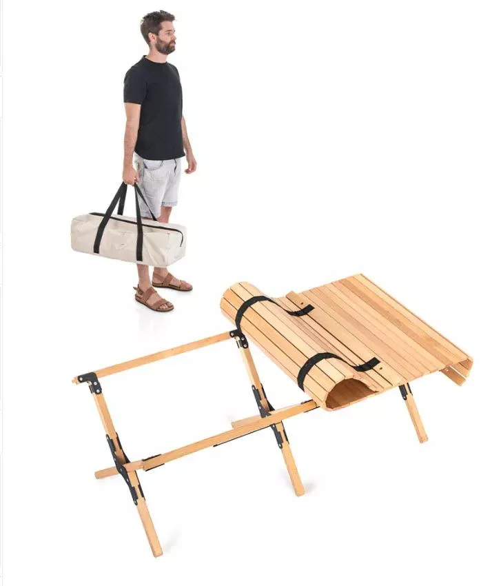 BBQ Portable Folding Roll Top Wood Camping Table