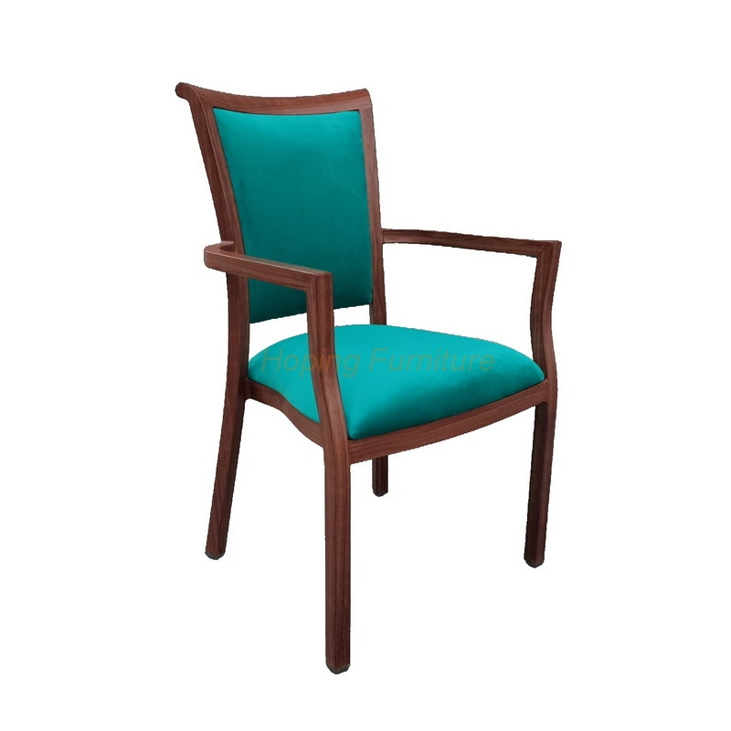 Dark Brown Aluminum Frame Armchair with Fabric Seat for Hotel Restaurant Dining Hall