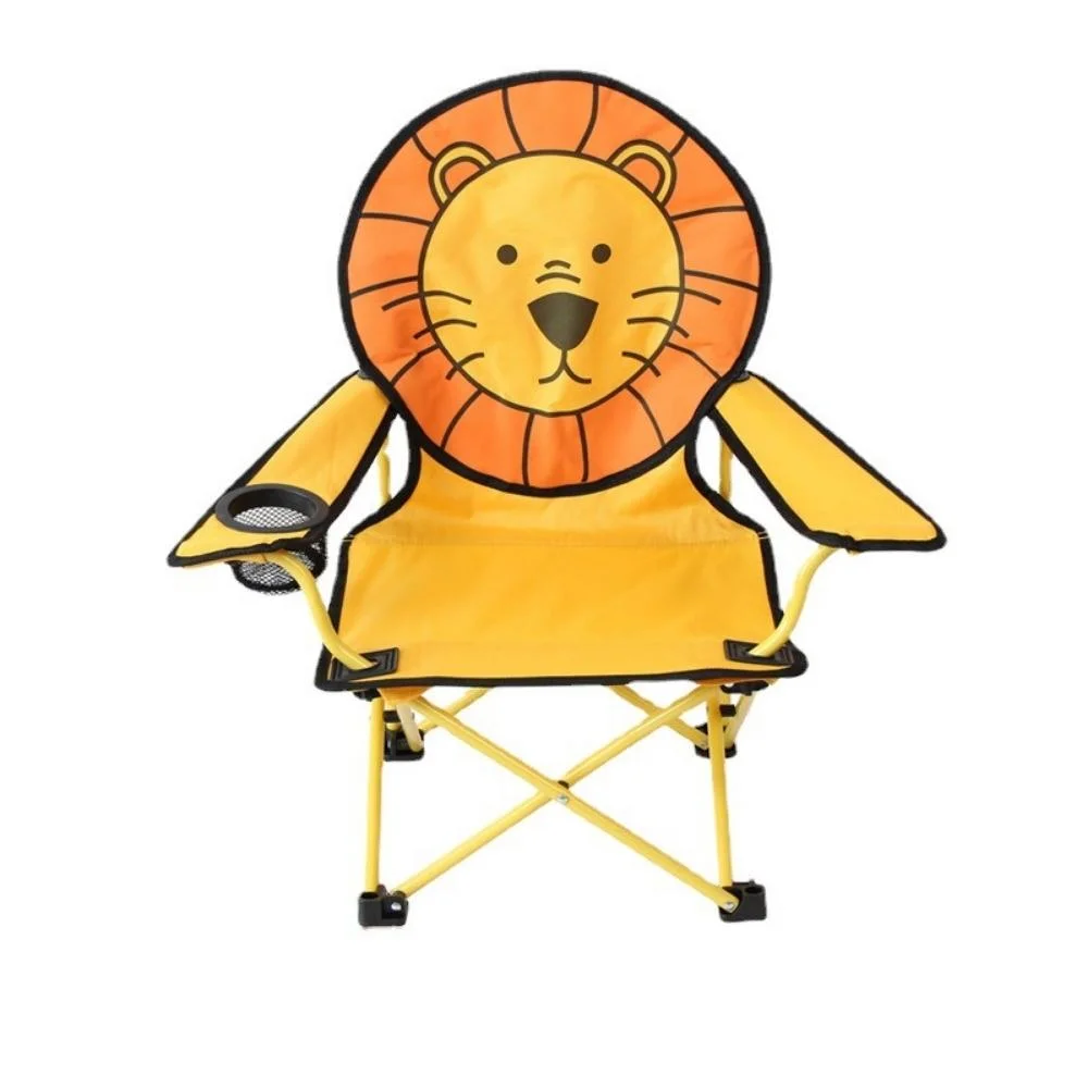 Cartoon Folding Chair with Cup Holder Children Camping Chairs Lion Puppy Design Armchair with Cup Holder Folding Seat with Armrest and High Back Bl19653