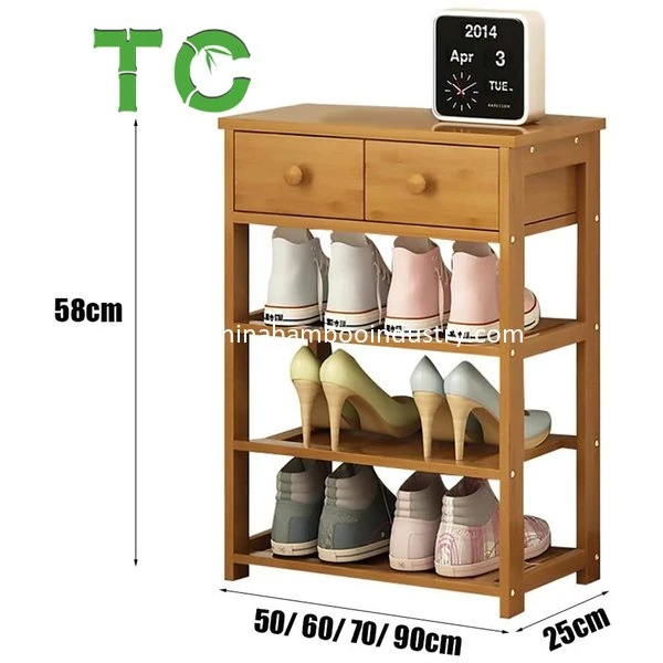 3 Tier Bamboo Shoe Rack Entryway Storage Rack with Drawer Storage Cabinet Shoe Organizer Multifunctional Free Standing Shoe Shelf