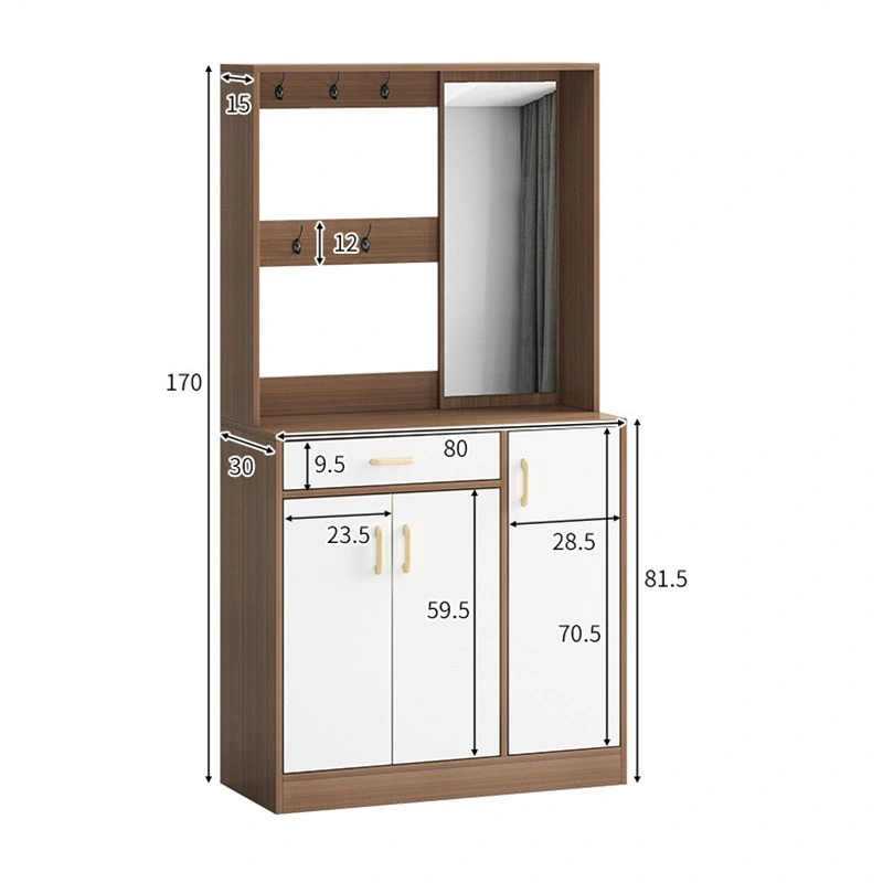 Shoe Cabinet, Wardrobe Cabinet with Hanger, Integrated Household Multifunctional Entrance with Mirror, Large Capacity Entrance Hall Cabinet